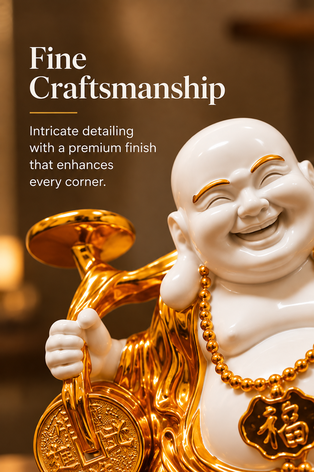 Laughing Buddha Prosperity Idol – Gold & White Finish