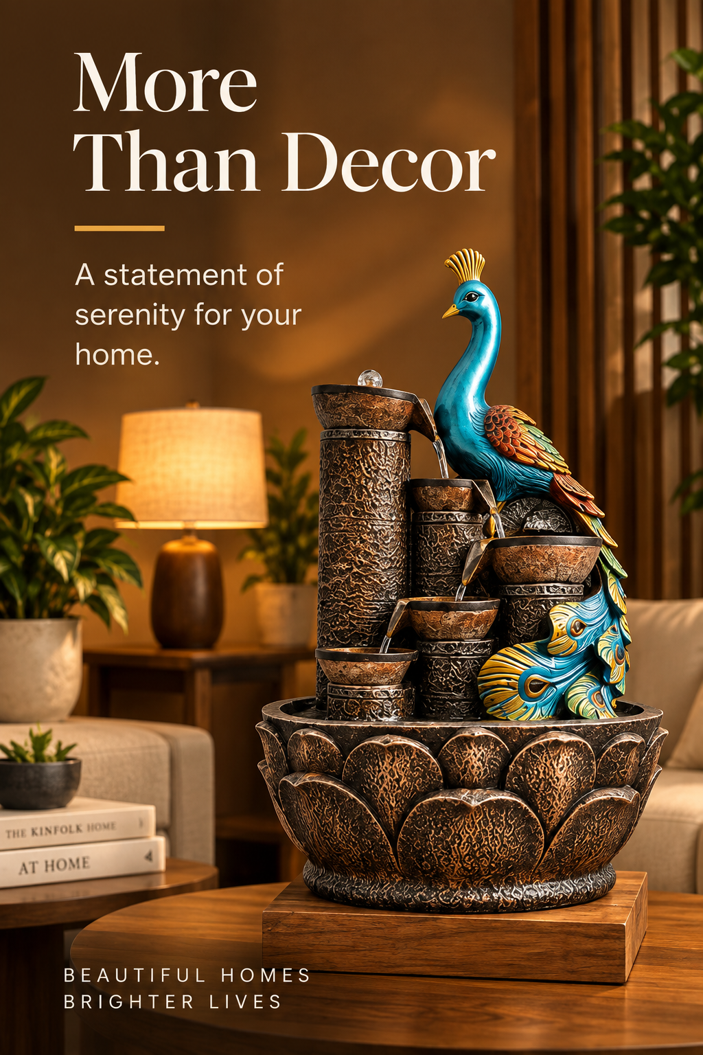 Peacock Cascade Tabletop Water Fountain