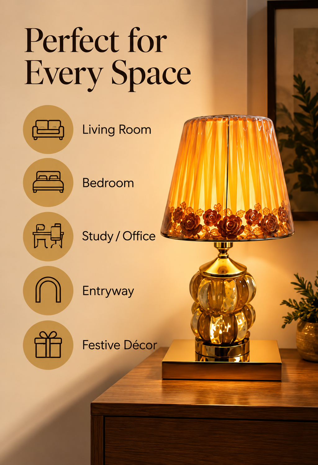 Golden Rose Crystal Table Lamp