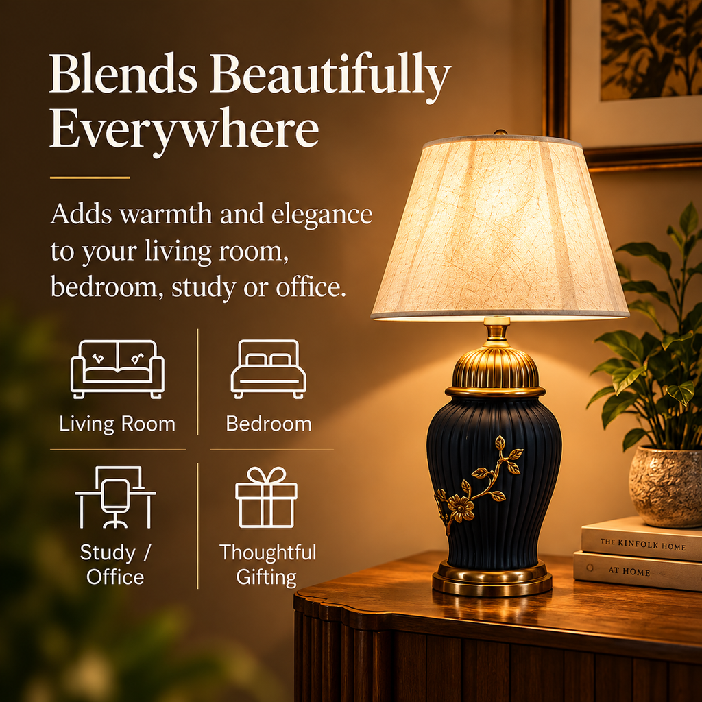 Midnight Bloom Black & Gold Table Lamp