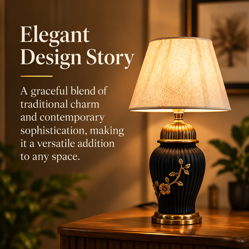 Midnight Bloom Black & Gold Table Lamp