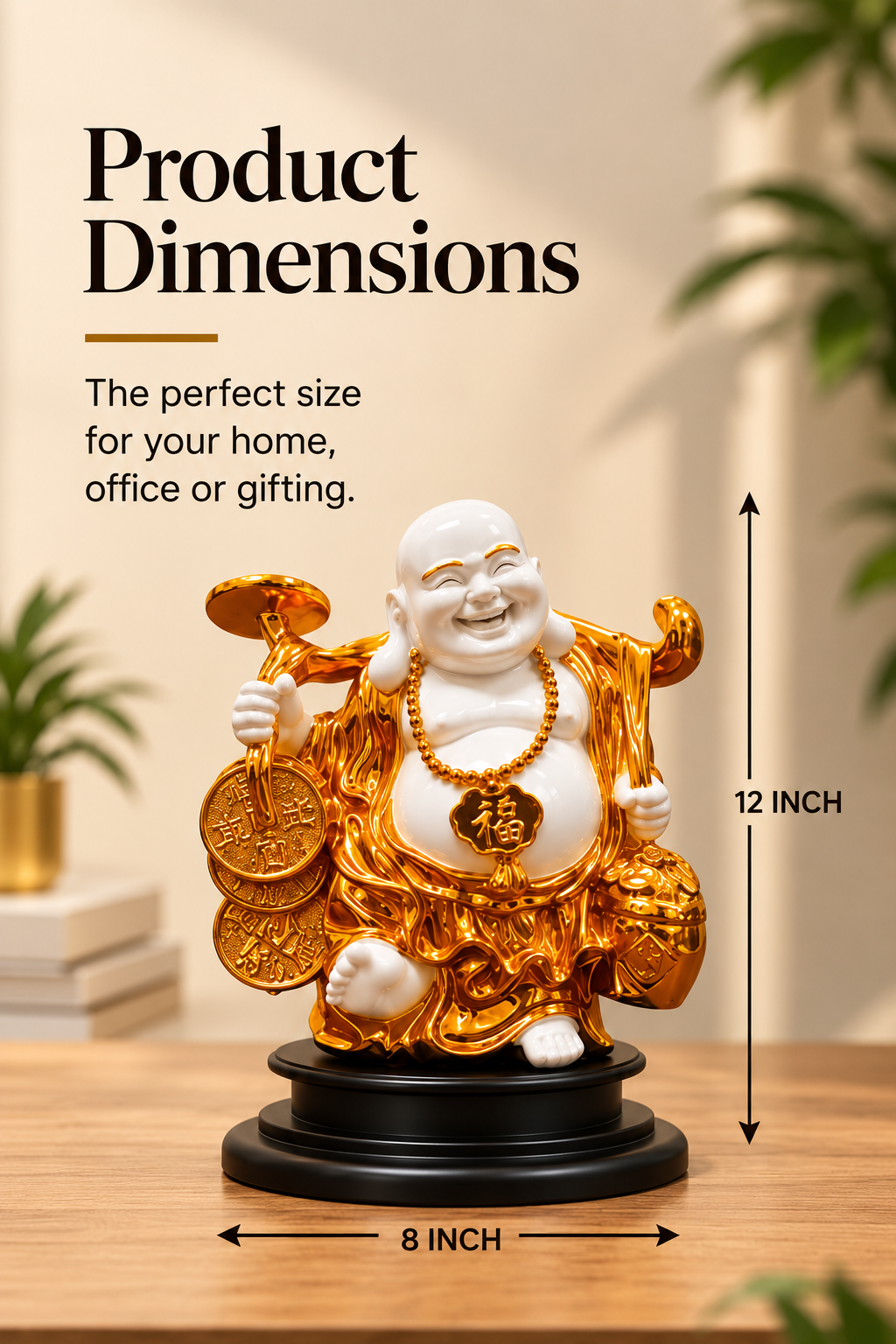 Laughing Buddha Prosperity Idol – Gold & White Finish
