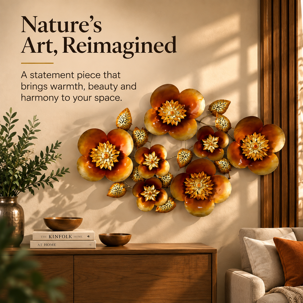 Amber Bloom Floral Metal Wall Art