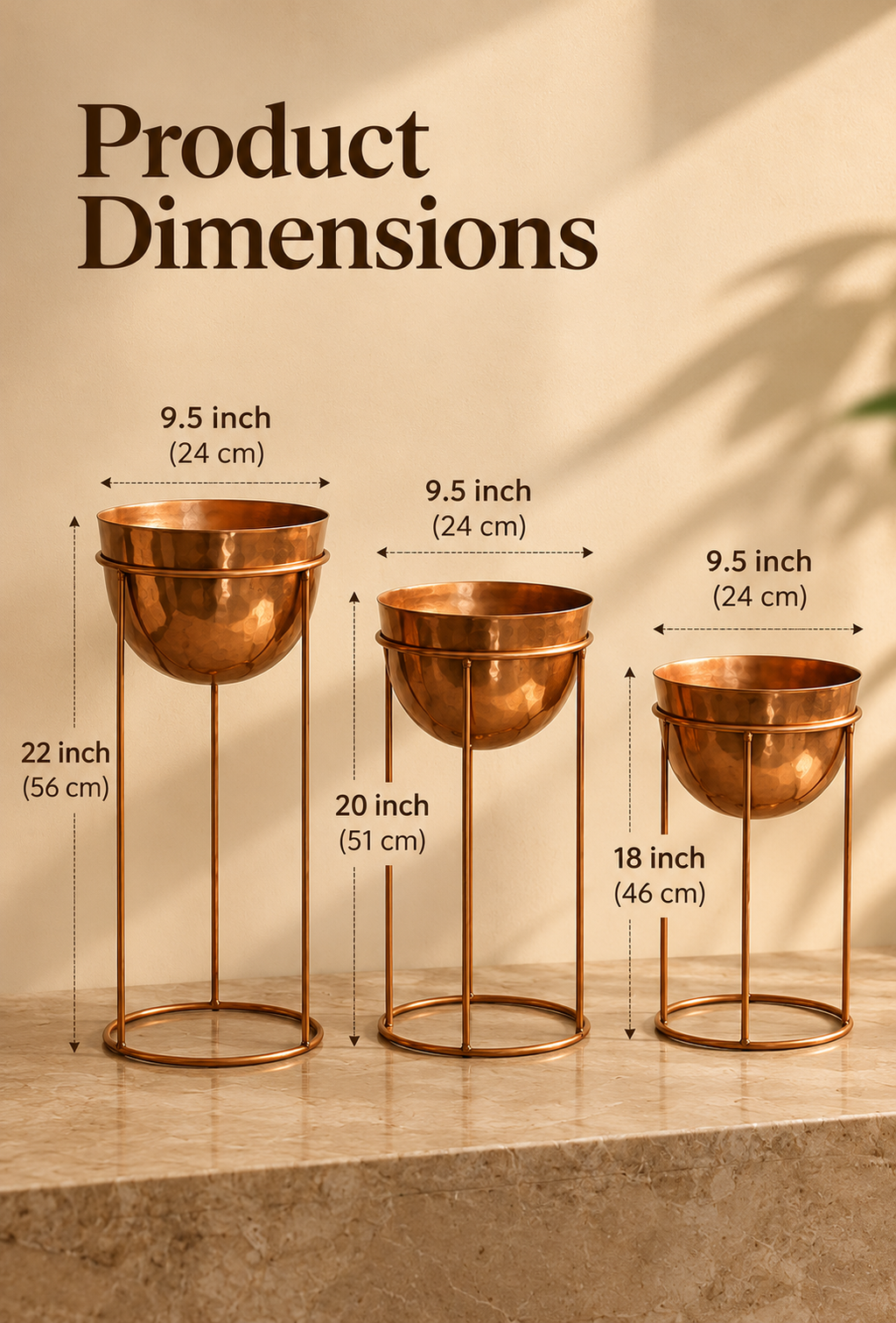 Set of 3 Elevated Planters with Stands – Warm Metallic Finish