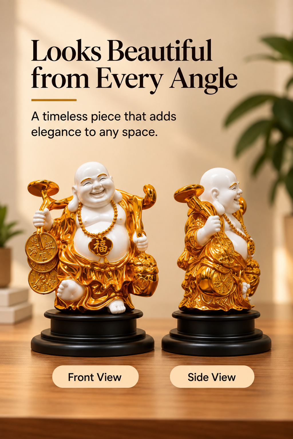 Laughing Buddha Prosperity Idol – Gold & White Finish
