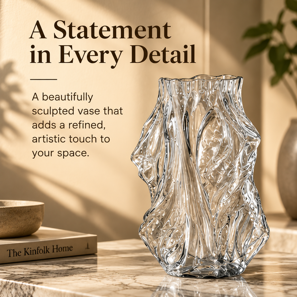 Sculpted Clear Glass Vase – Artistic Flow Design