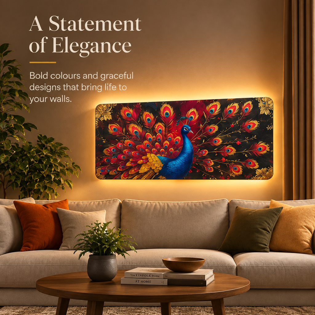 Mayura Radiance Illuminated Peacock Wall Art