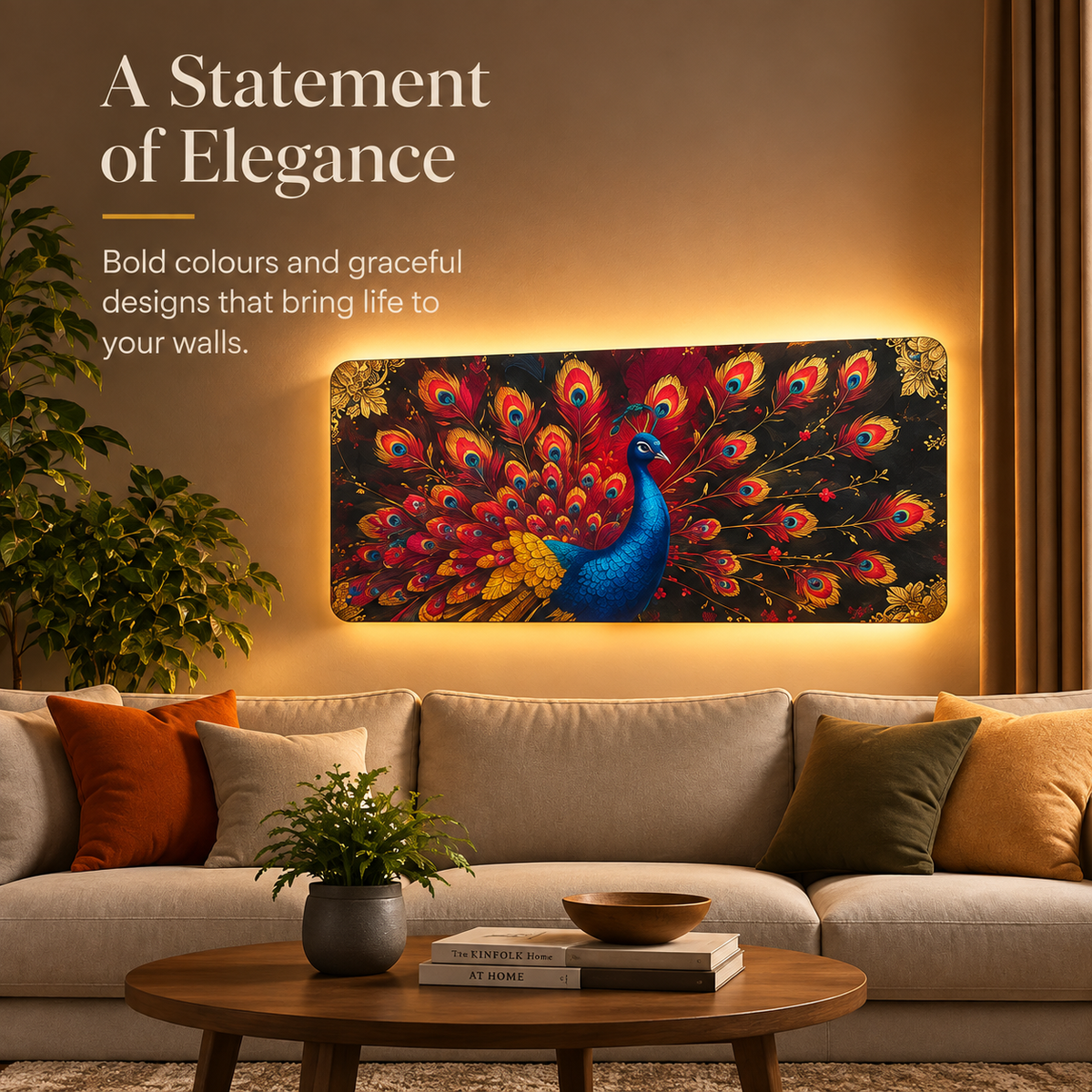 Mayura Radiance Illuminated Peacock Wall Art