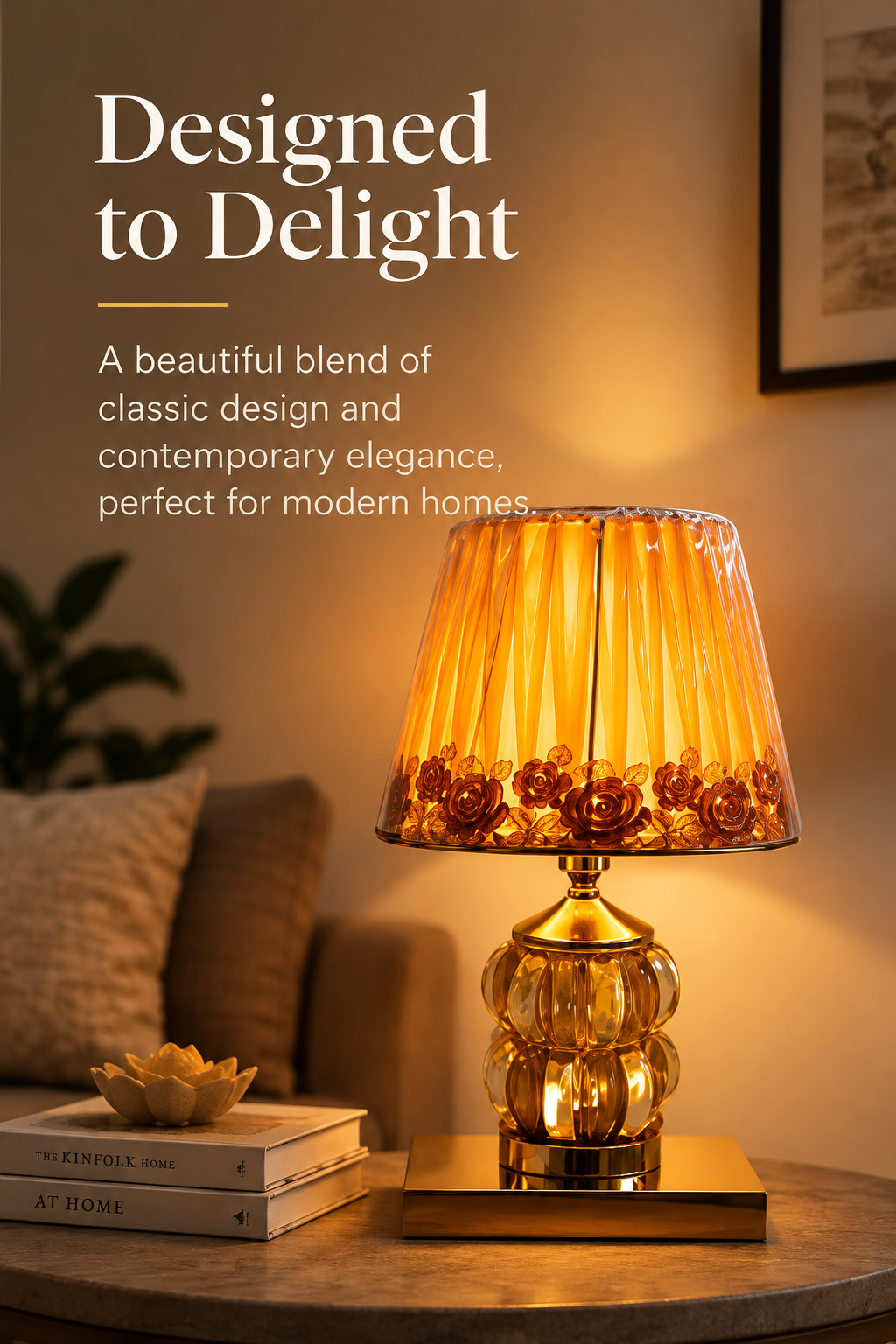 Golden Rose Crystal Table Lamp