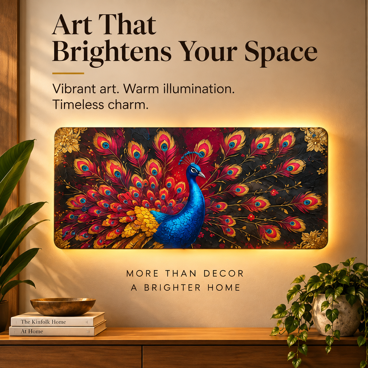 Mayura Radiance Illuminated Peacock Wall Art