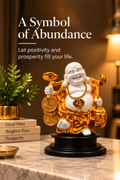 Laughing Buddha Prosperity Idol – Gold & White Finish