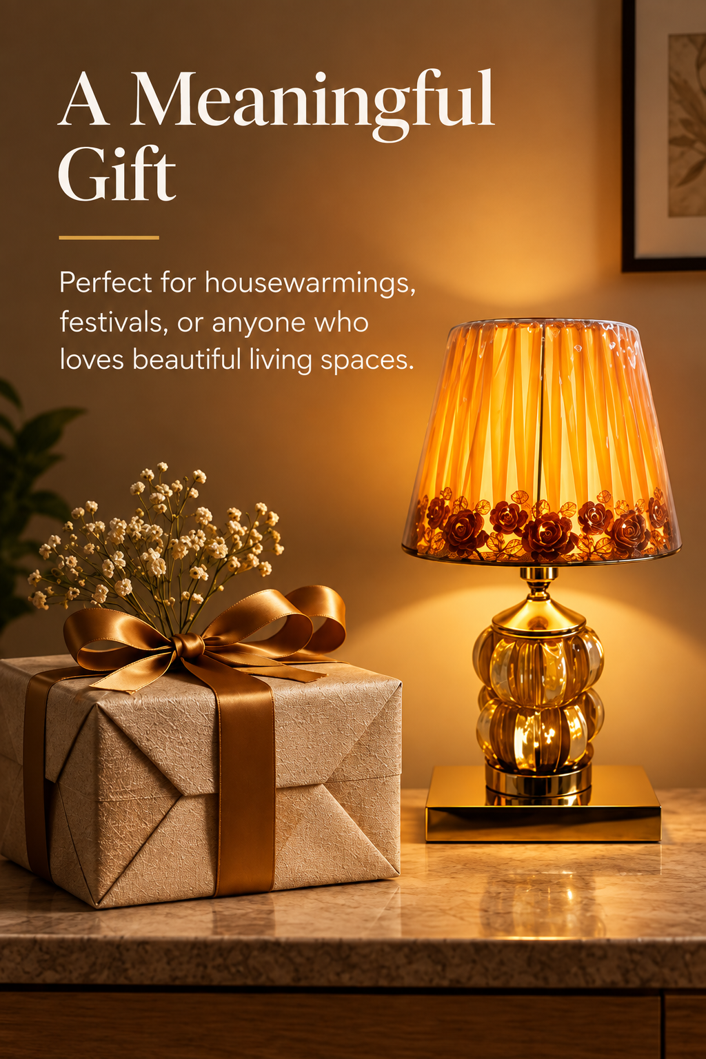 Golden Rose Crystal Table Lamp
