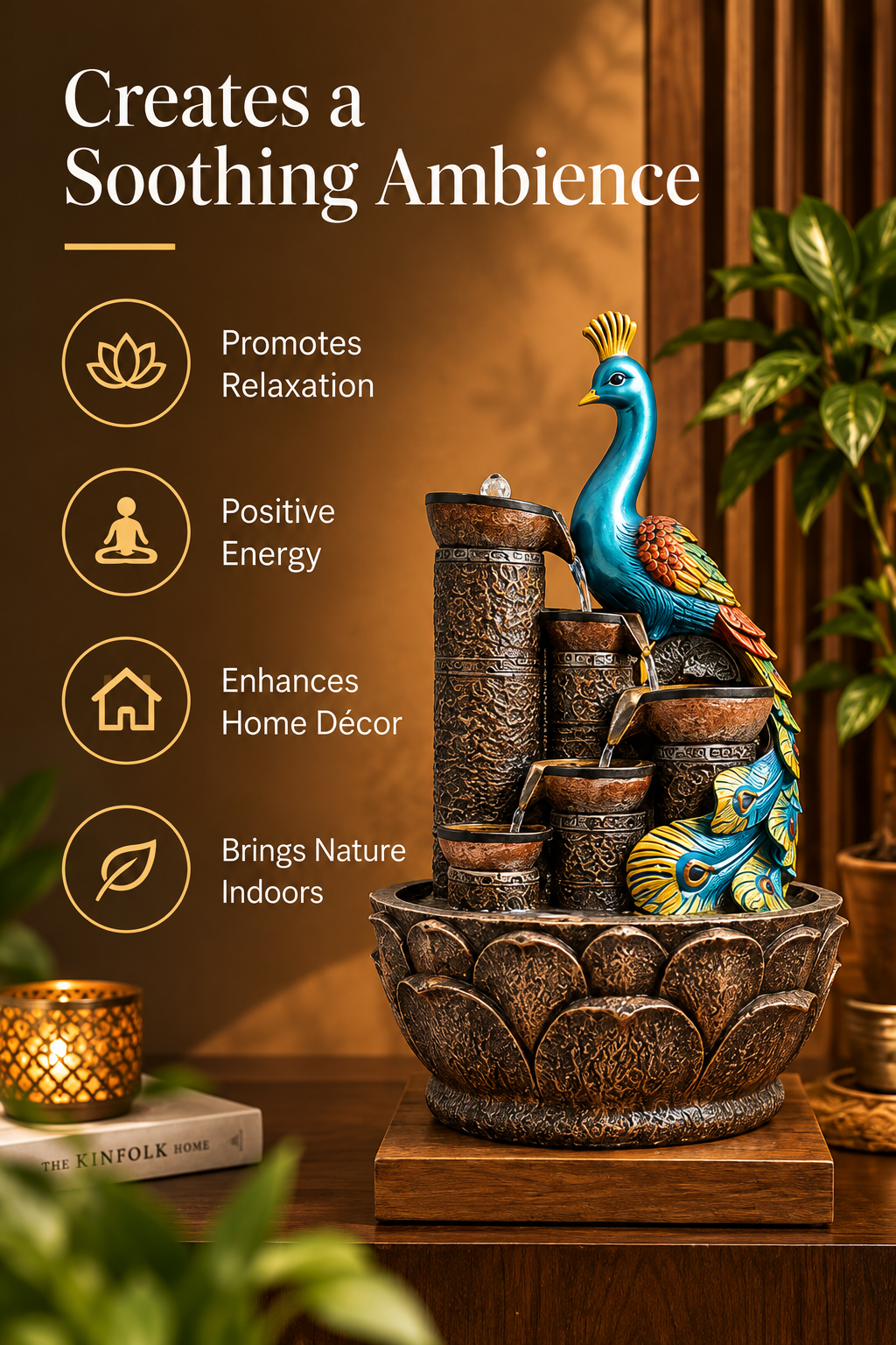 Peacock Cascade Tabletop Water Fountain
