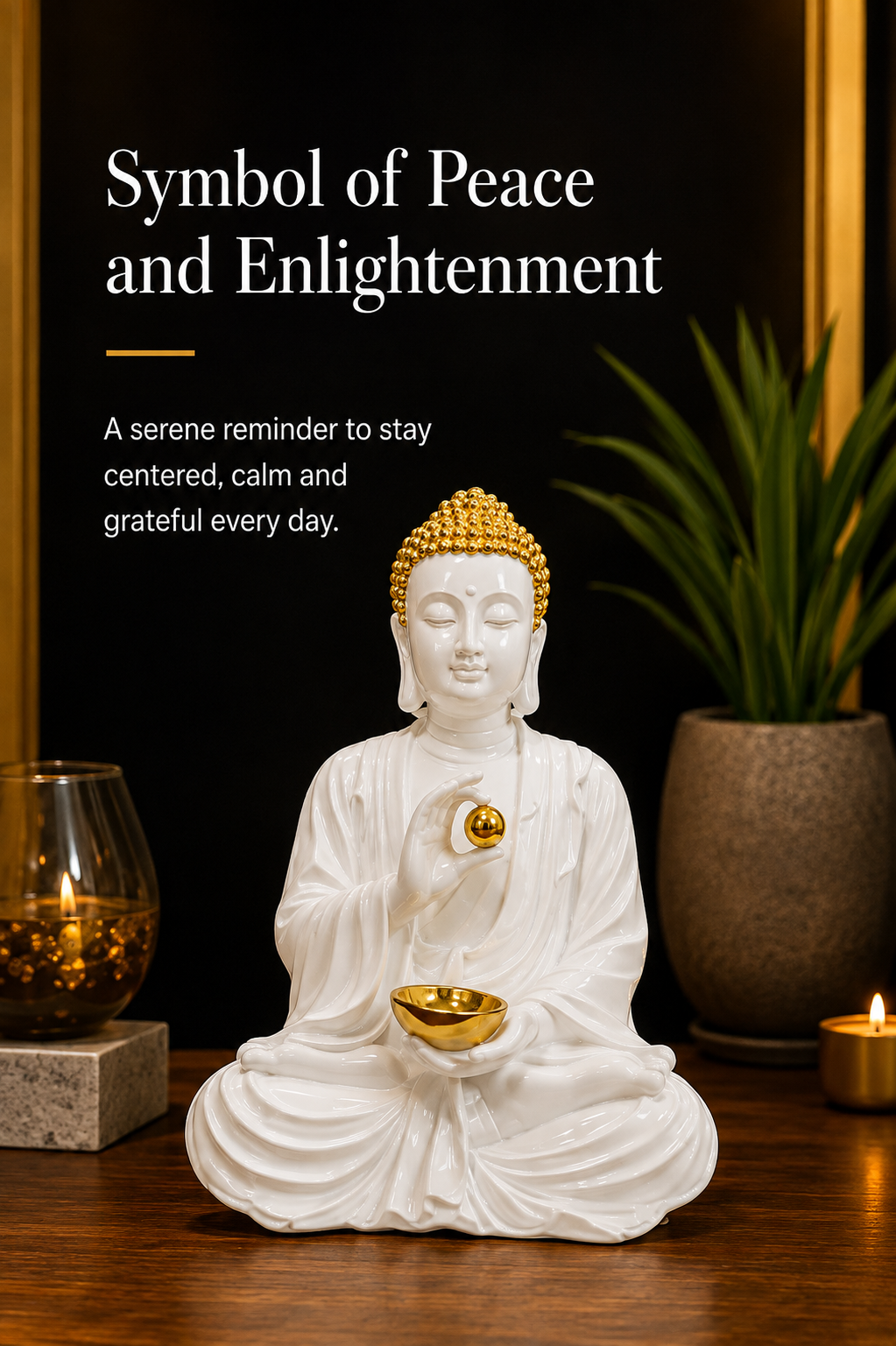 Serenity Buddha Blessing Idol – White & Gold
