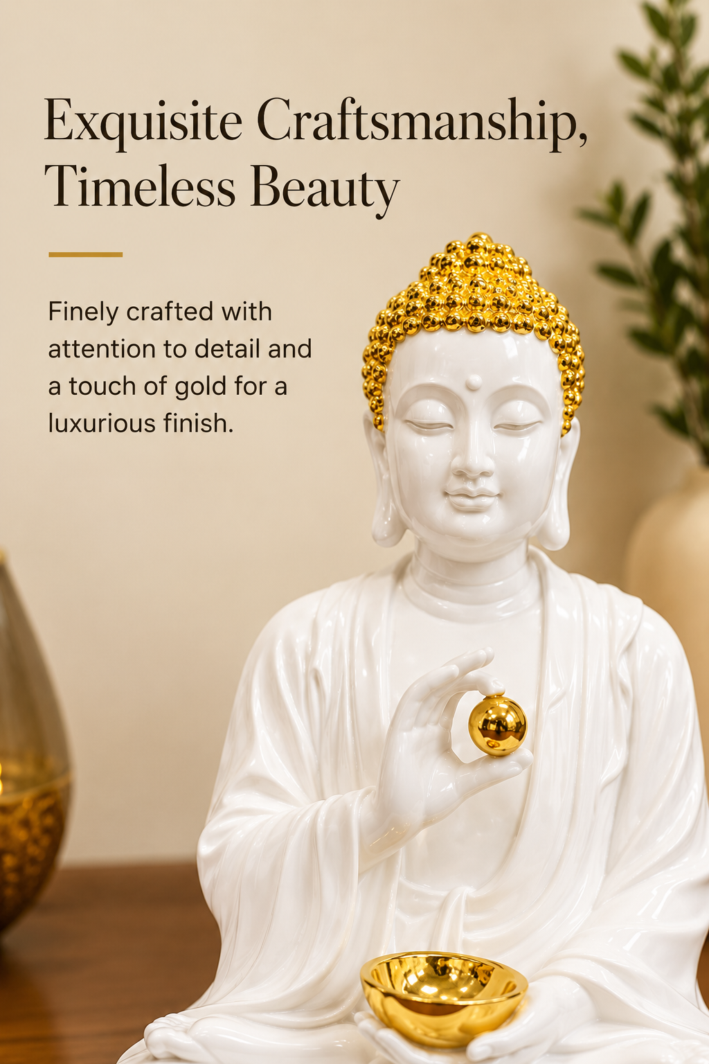 Serenity Buddha Blessing Idol – White & Gold