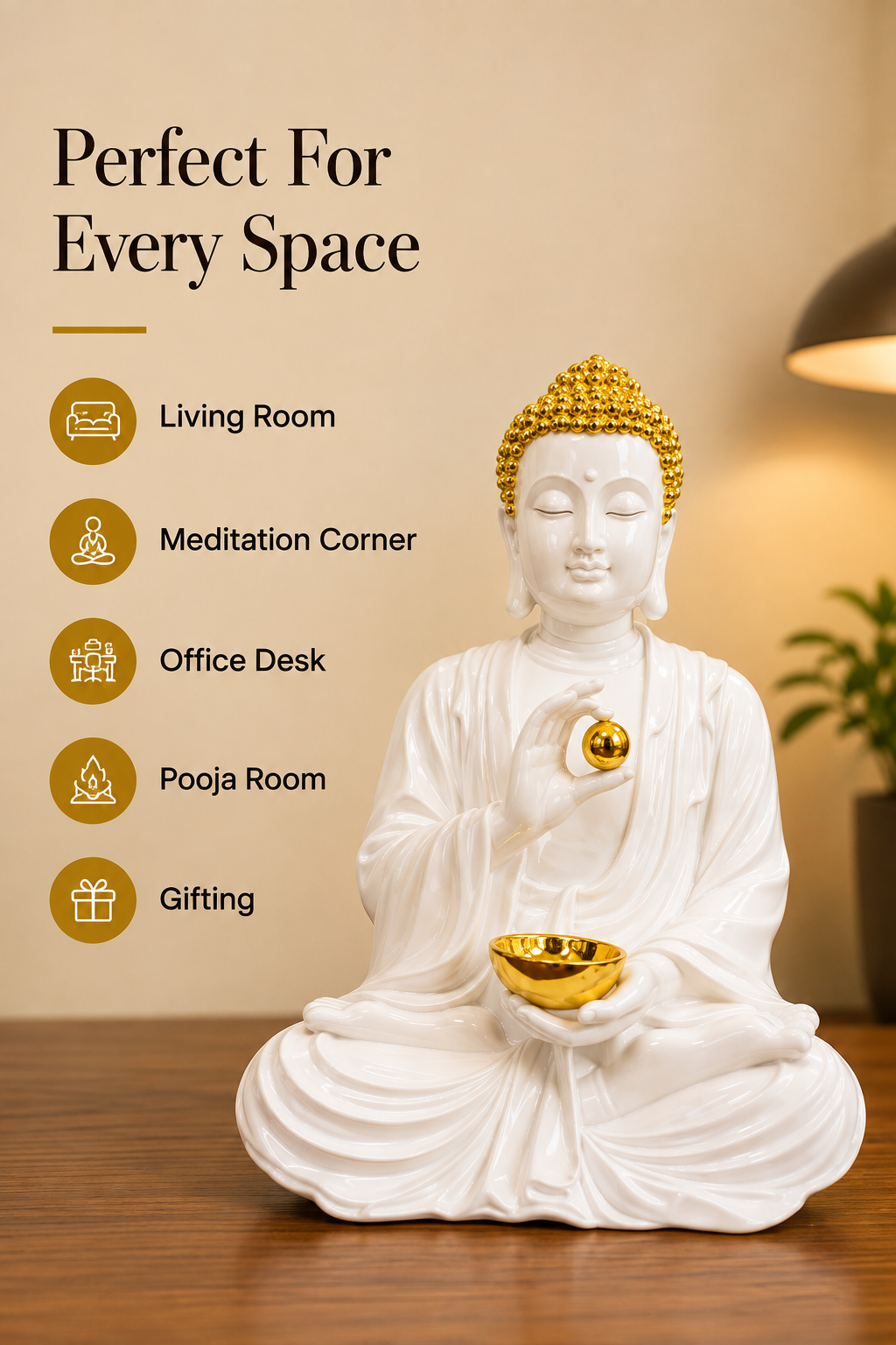 Serenity Buddha Blessing Idol – White & Gold