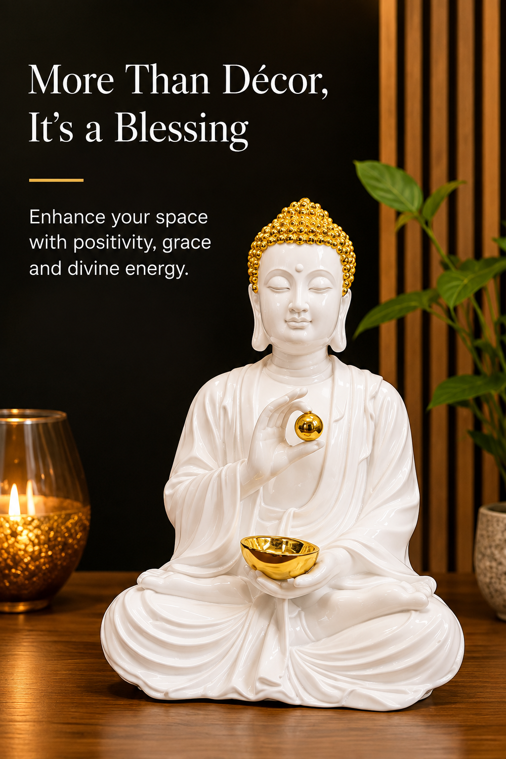 Serenity Buddha Blessing Idol – White & Gold