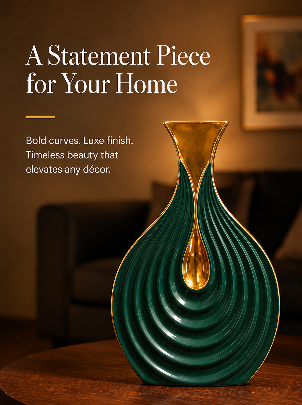 Emerald Droplet Sculptural Vase – Green & Gold
