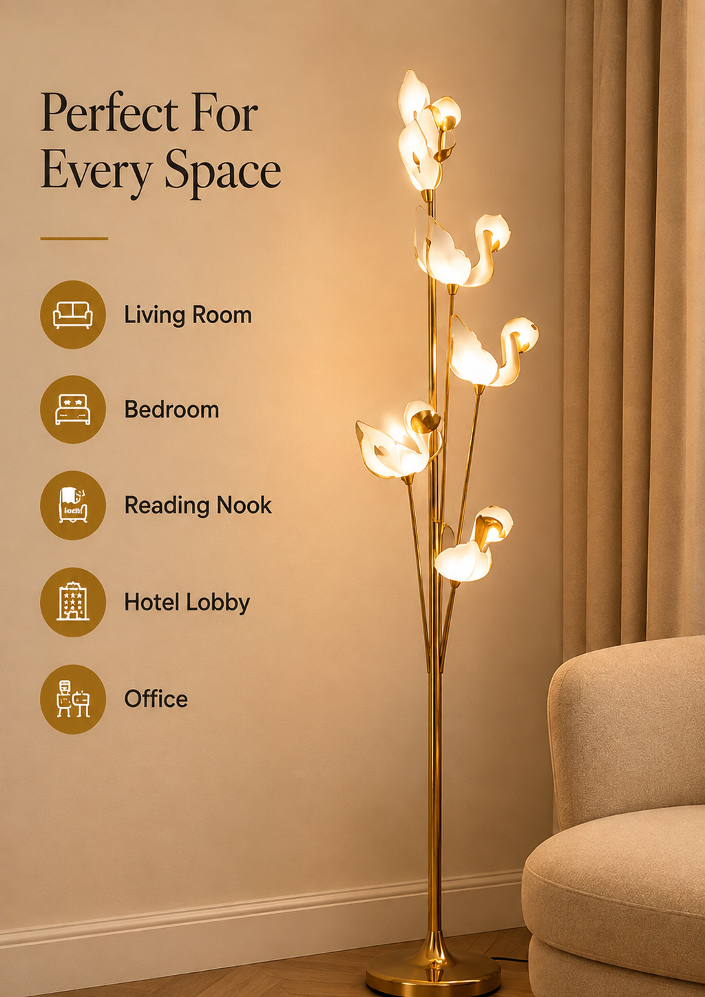Sculptural Bloom Floor Lamp – Gold & Frosted White