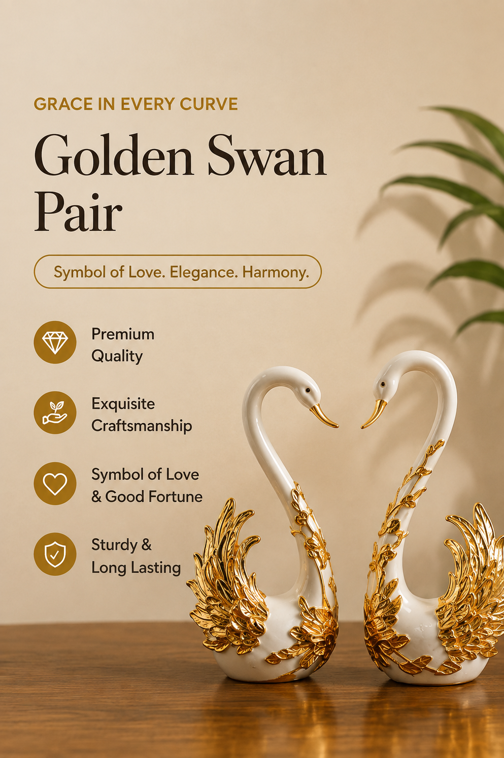 Golden Grace Swan Pair – White & Gold