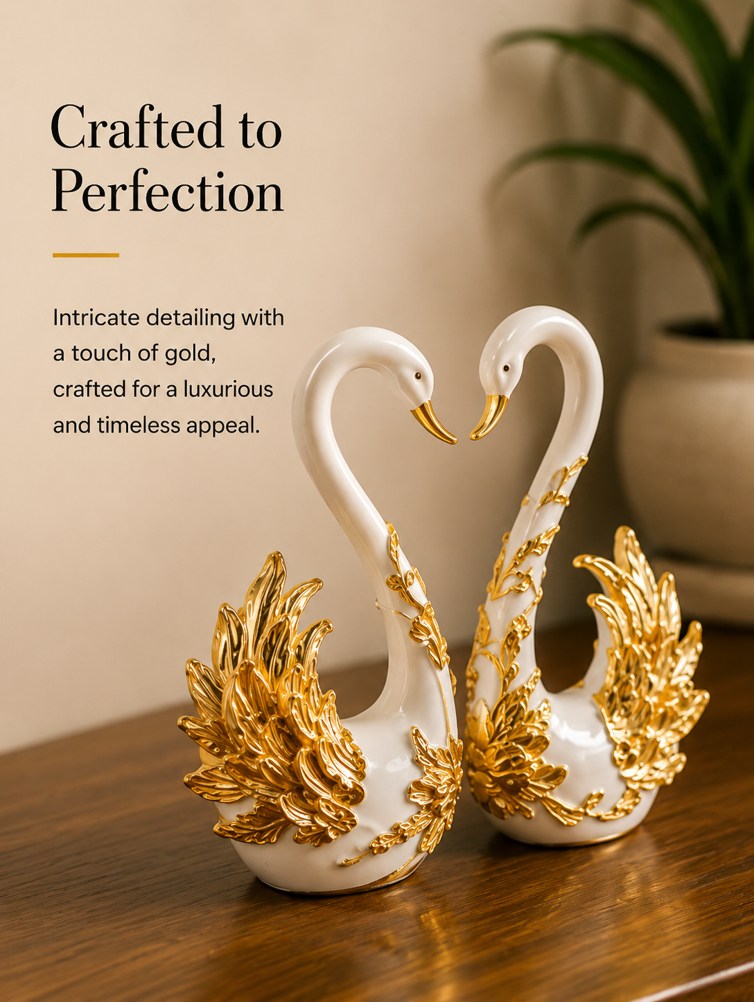 Golden Grace Swan Pair – White & Gold