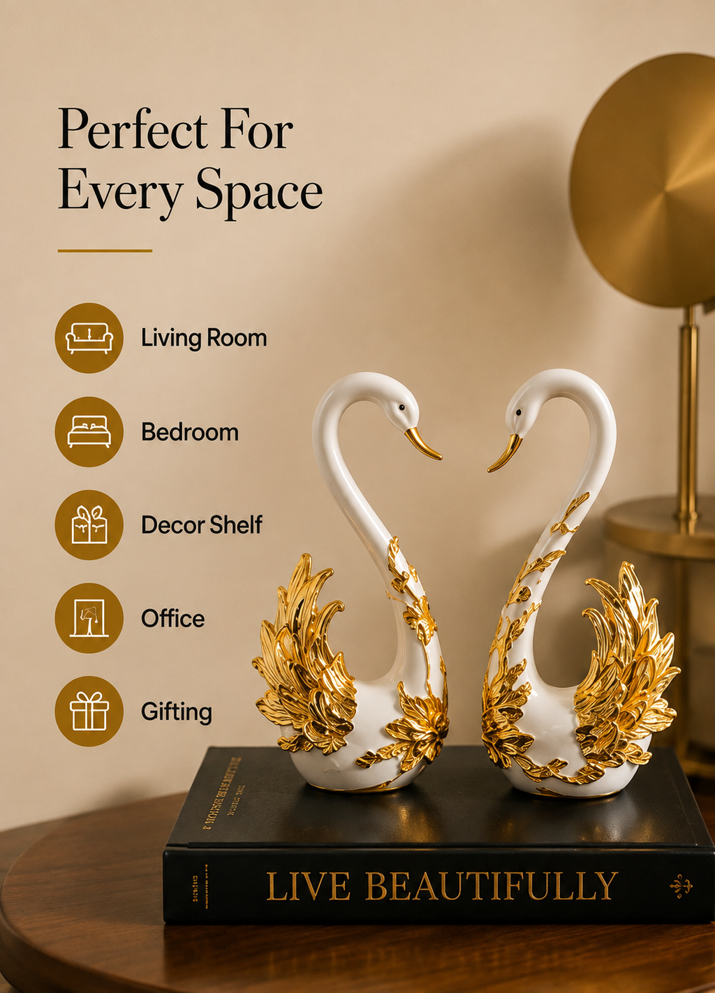 Golden Grace Swan Pair – White & Gold