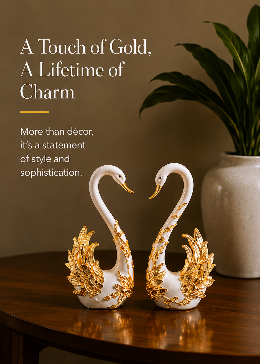 Golden Grace Swan Pair – White & Gold