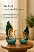 Serene Swan Pair Decorative Accent – Teal & Gold