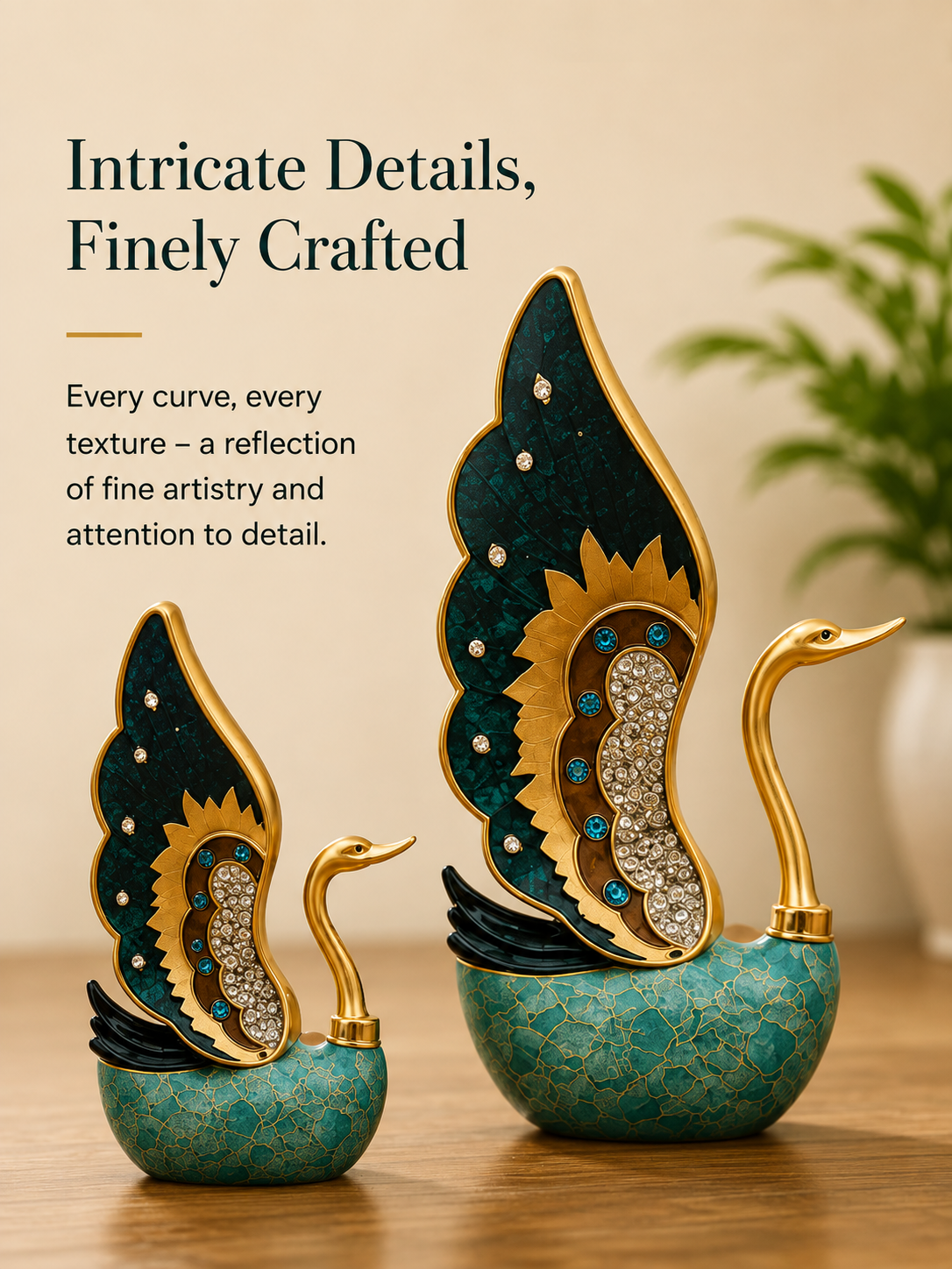 Serene Swan Pair Decorative Accent – Teal & Gold