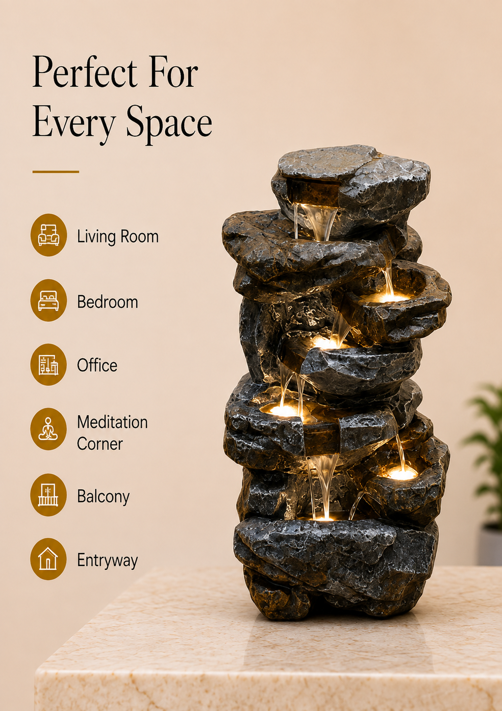 Illuminated Cascade Rock Water Fountain – 37 Inch