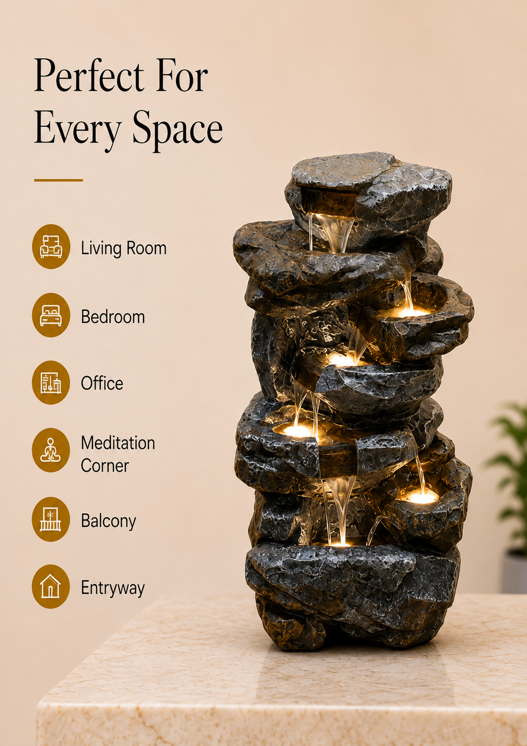 Illuminated Cascade Rock Water Fountain – 37 Inch
