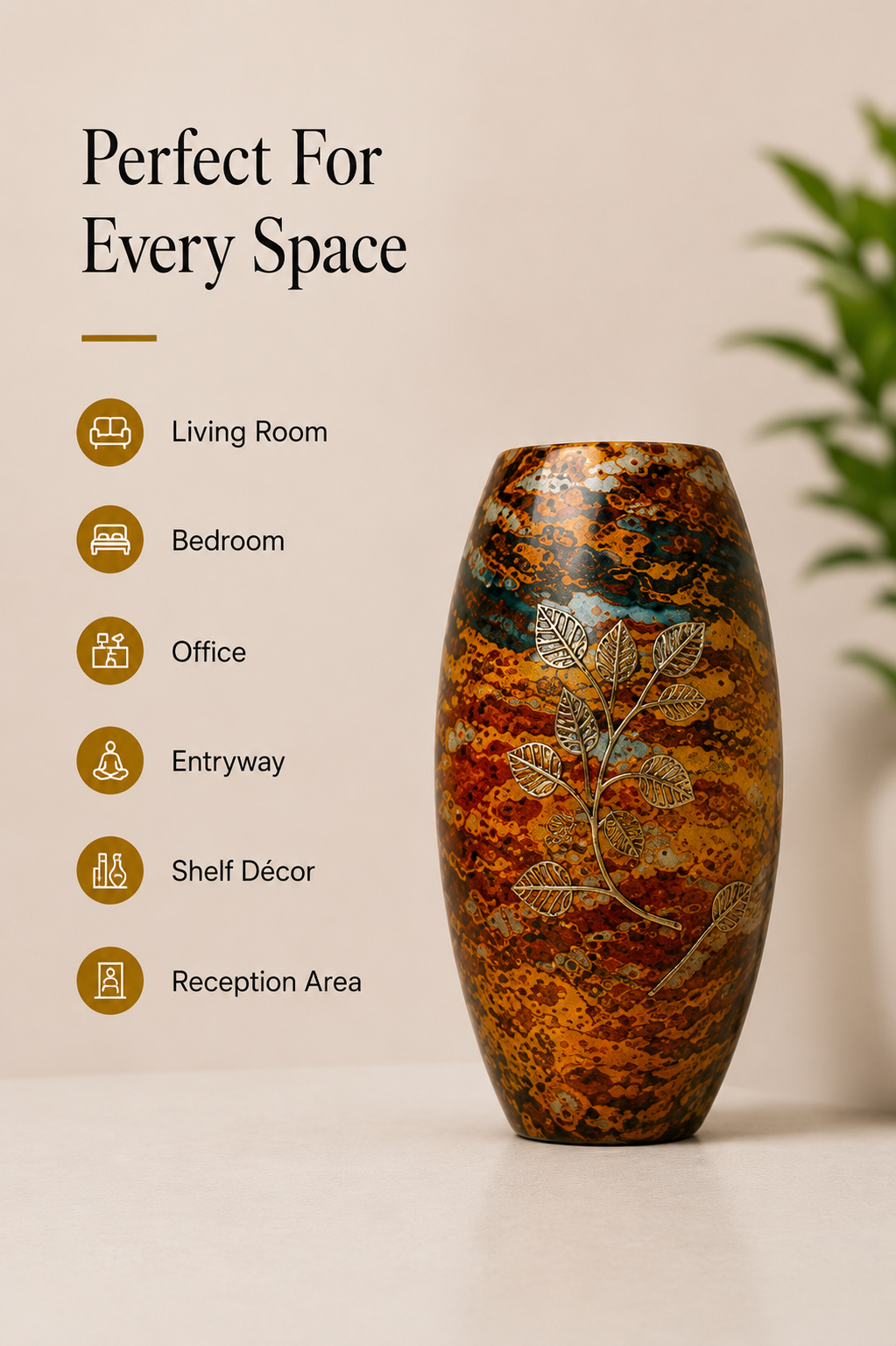 Autumn Leaf Art Vase – Amber Marble Finish, 13 Inch