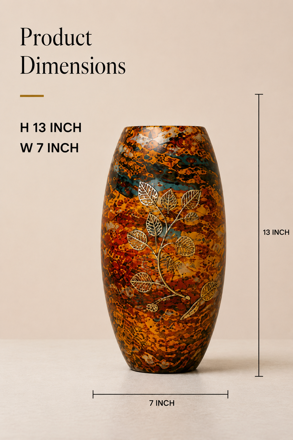 Autumn Leaf Art Vase – Amber Marble Finish, 13 Inch