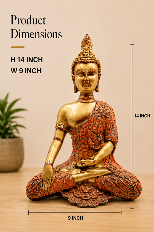 Antique Serenity Meditating Buddha Statue – Gold & Rust, 14 Inch