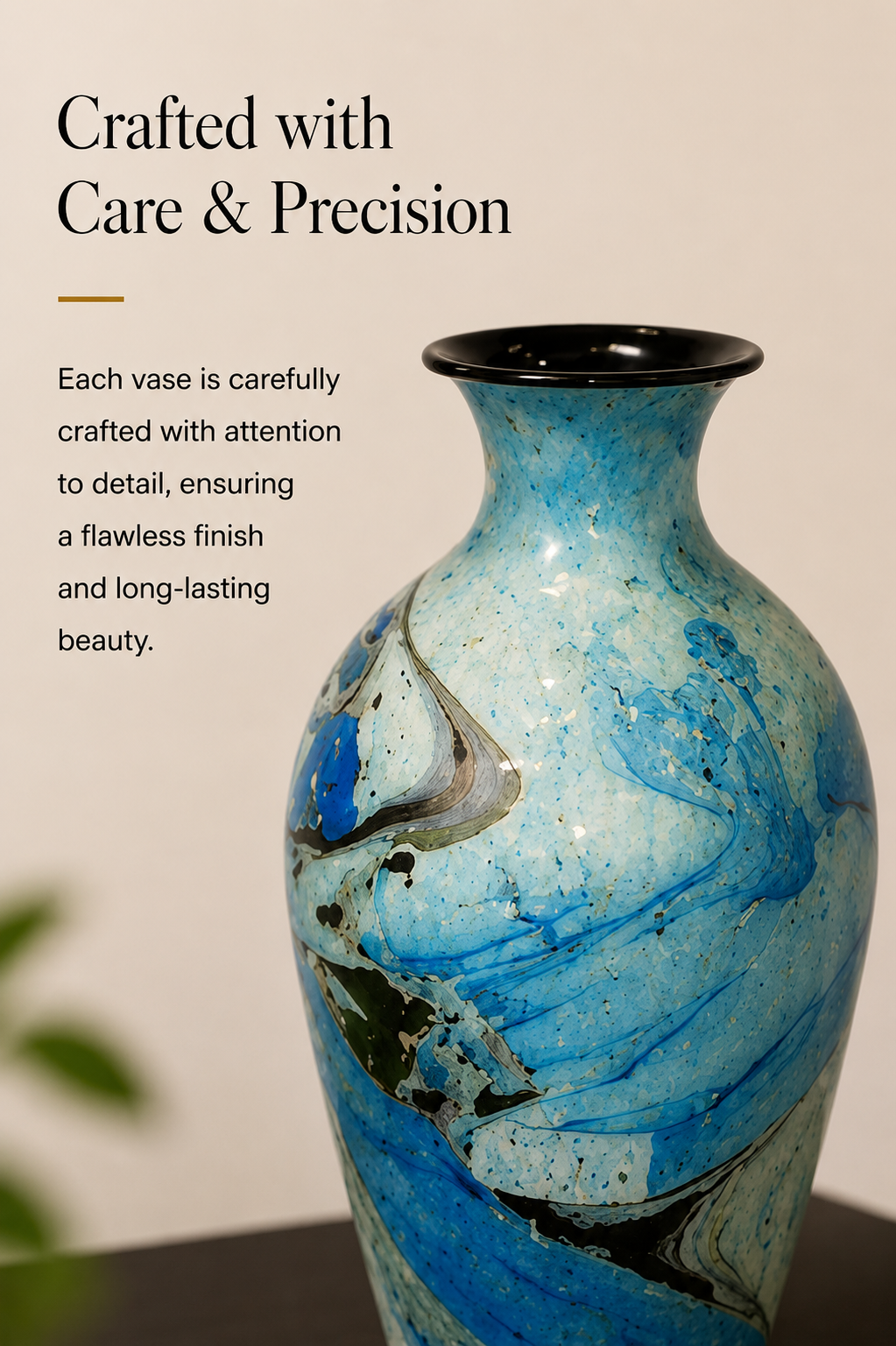 Azure Flow Decorative Vase – Blue Marble Finish, 12 Inch