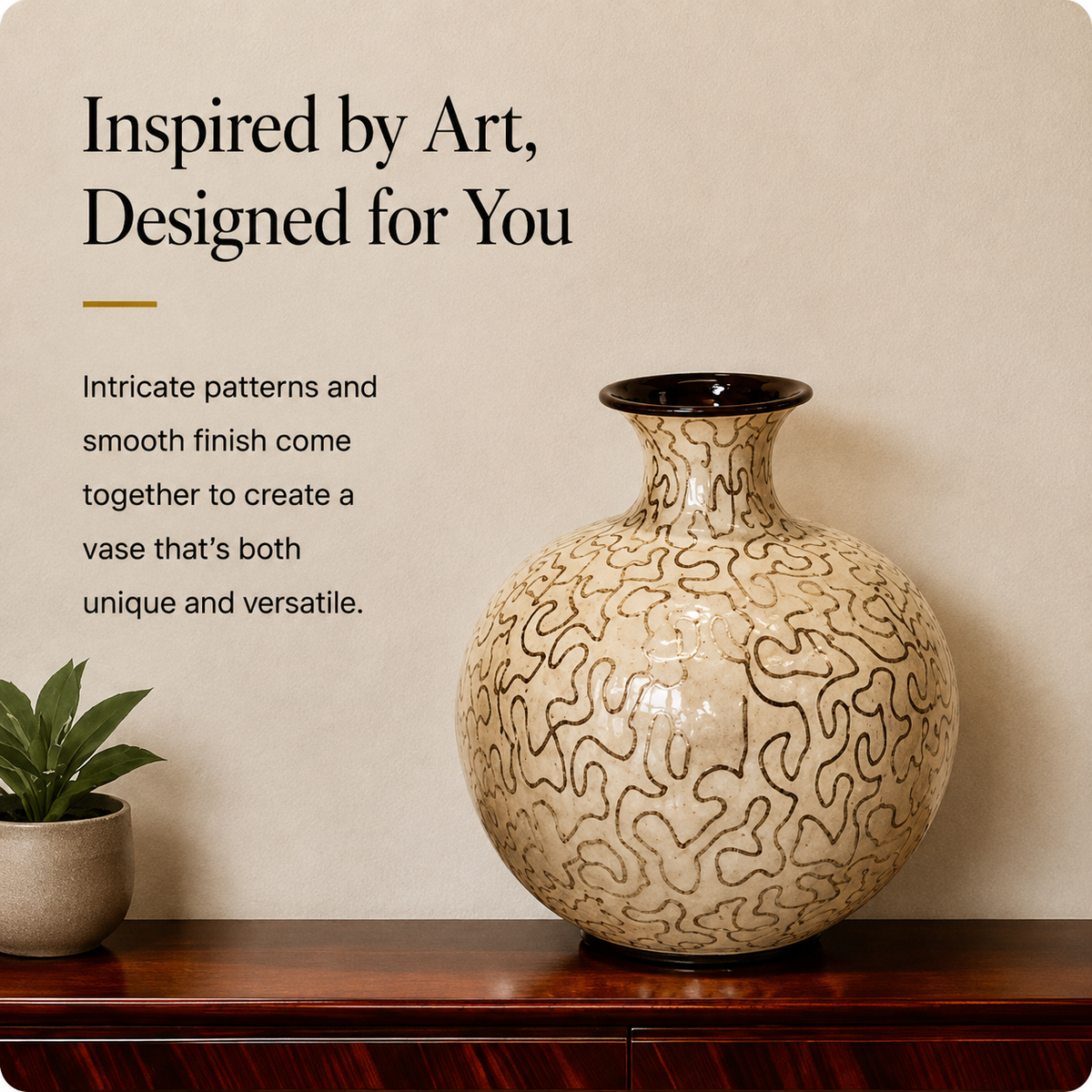 Ivory Maze Decorative Vase – Beige & Espresso