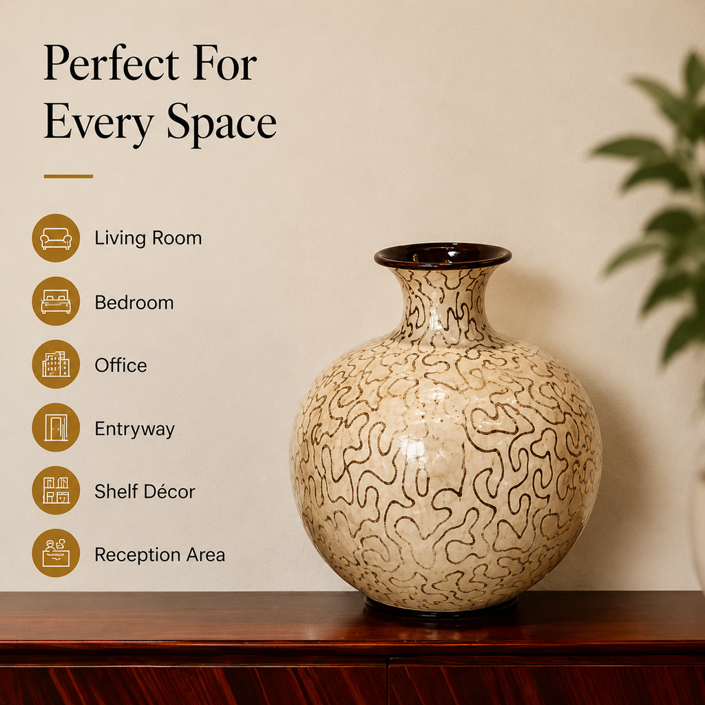 Ivory Maze Decorative Vase – Beige & Espresso
