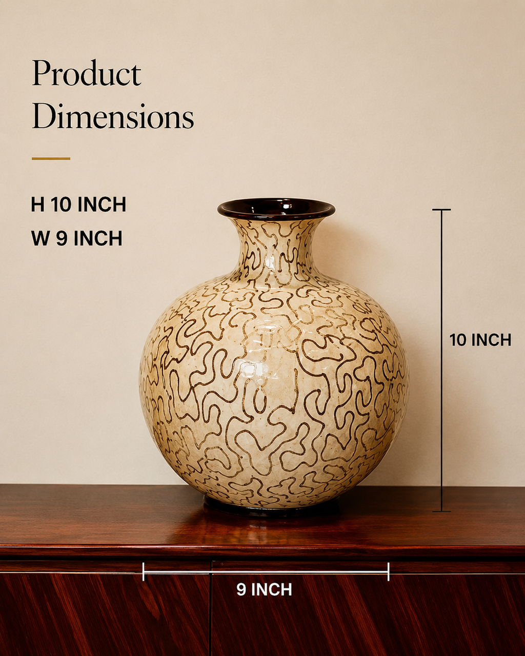Ivory Maze Decorative Vase – Beige & Espresso