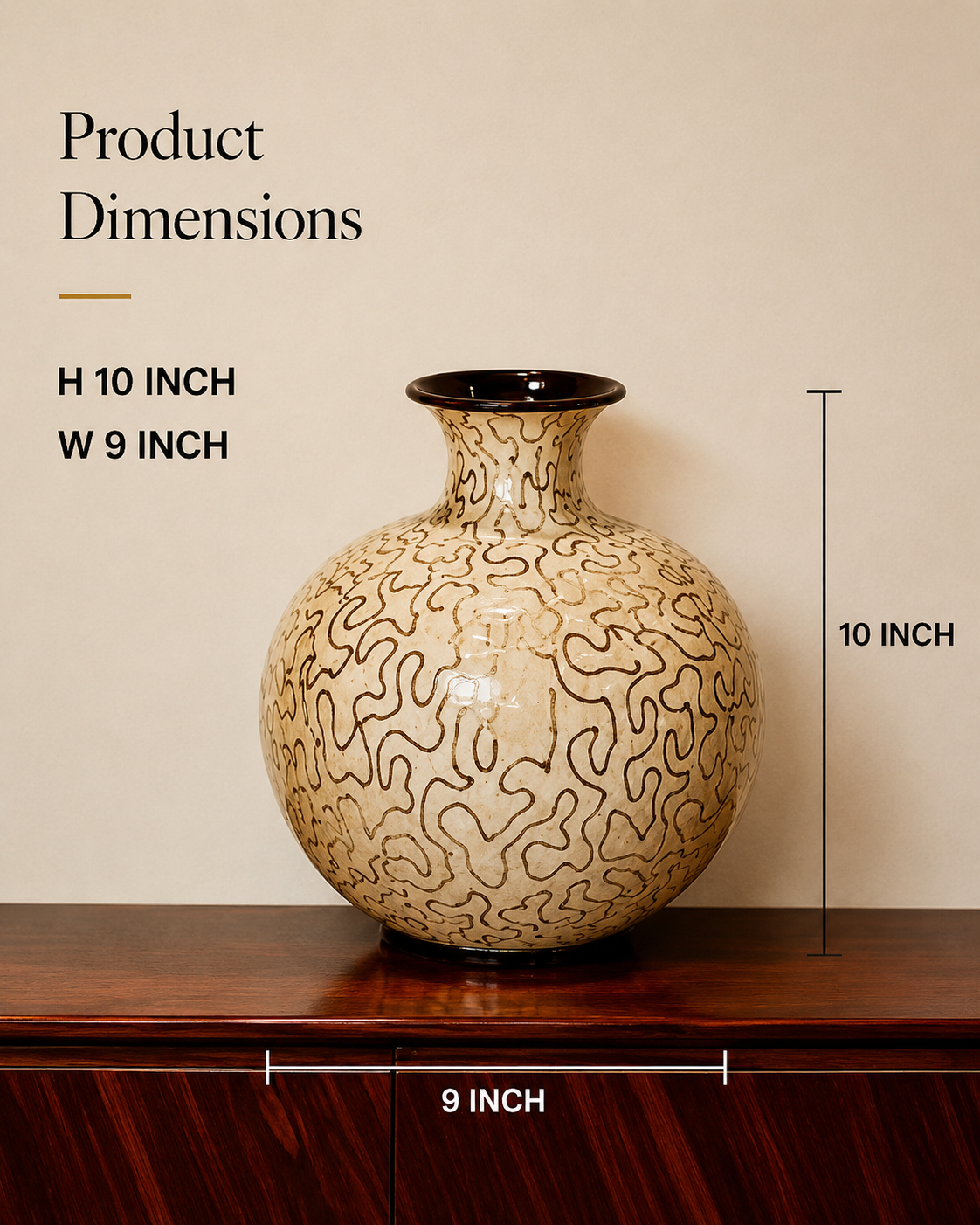 Ivory Maze Decorative Vase – Beige & Espresso