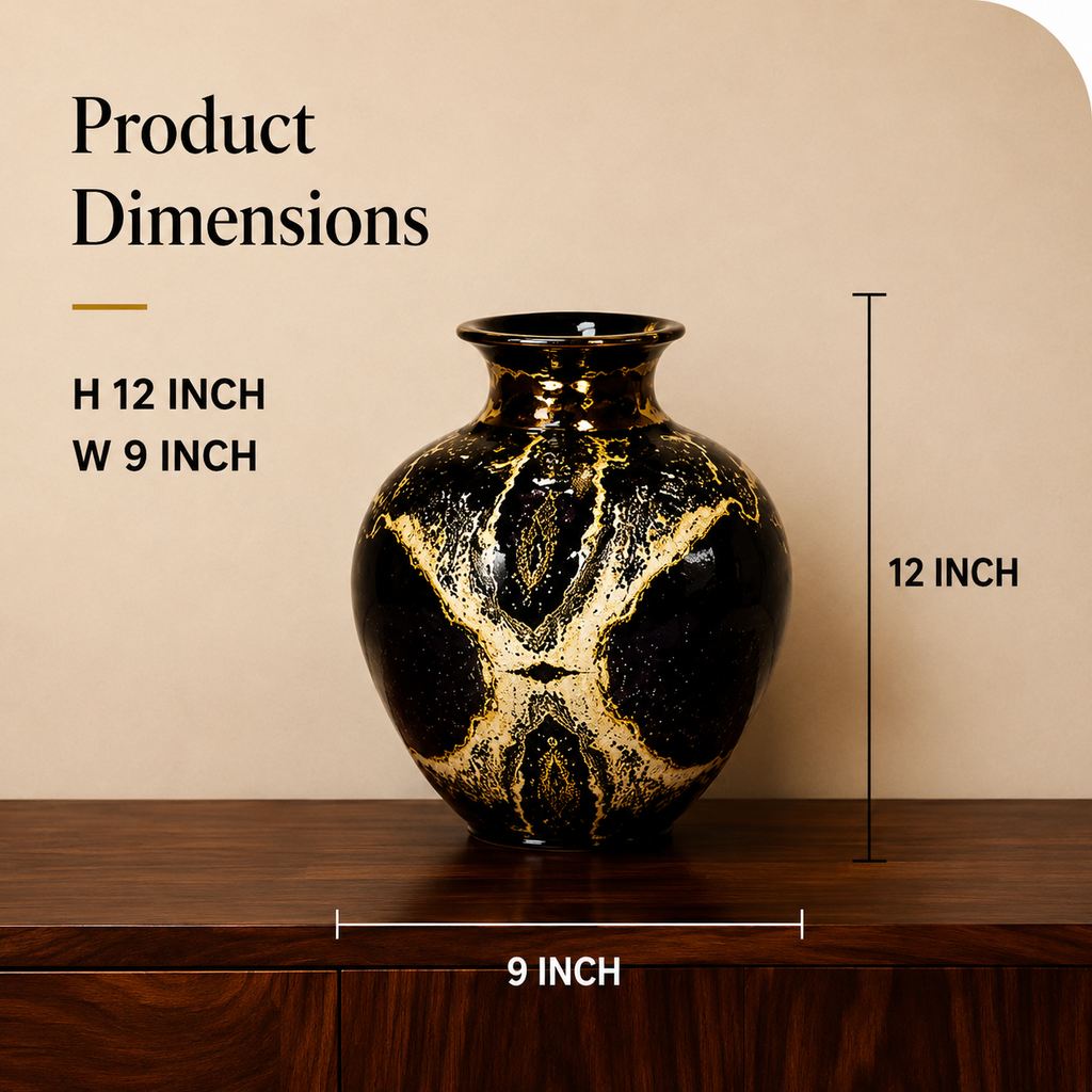 Noir Luxe Decorative Vase – Black & Gold, 12 Inch