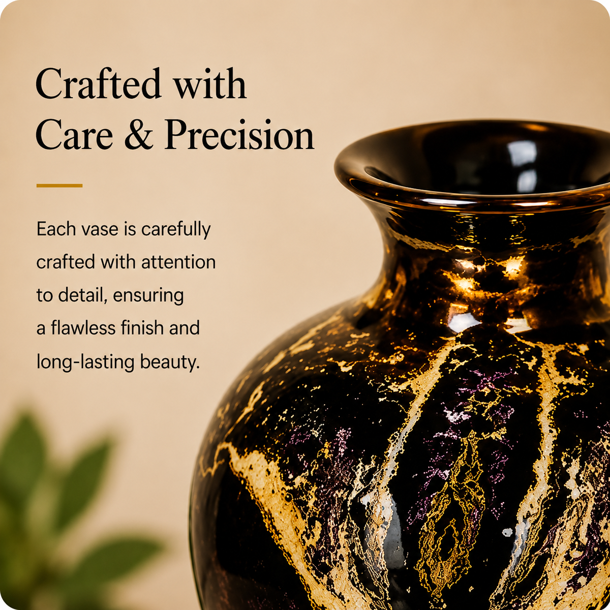 Noir Luxe Decorative Vase – Black & Gold, 12 Inch