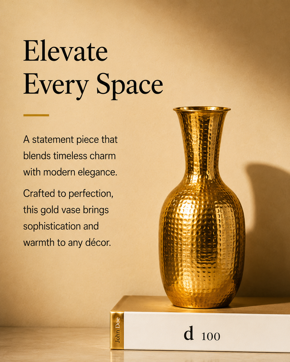 Regal Hammered Gold Decorative Vase – 16 Inch