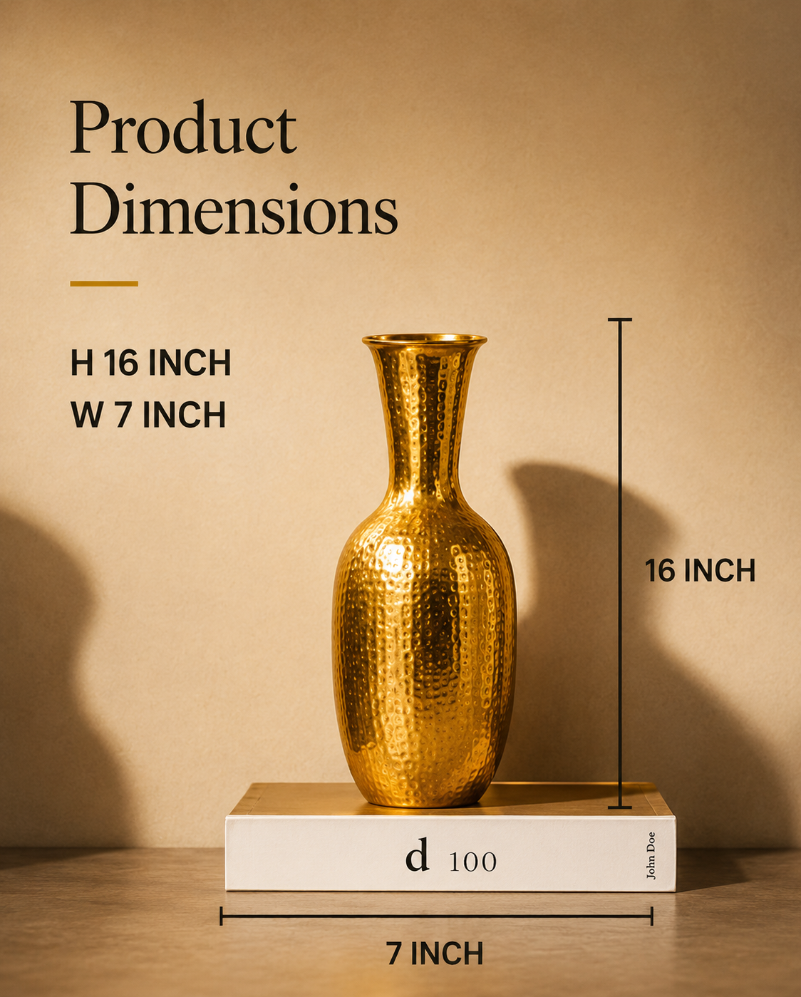 Regal Hammered Gold Decorative Vase – 16 Inch
