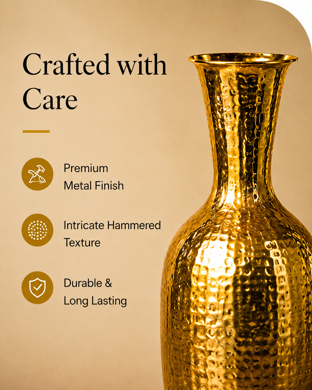Regal Hammered Gold Decorative Vase – 16 Inch