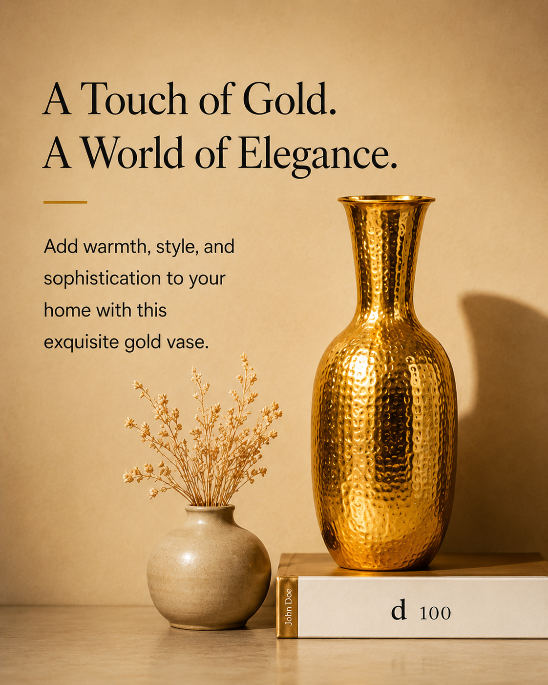 Regal Hammered Gold Decorative Vase – 16 Inch