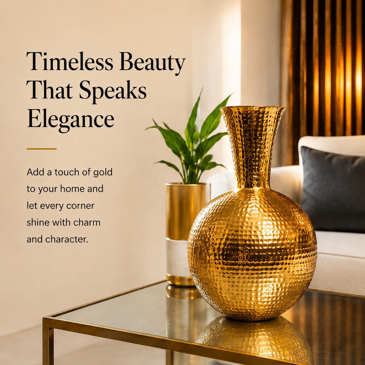 Solara Hammered Gold Vase – 8.1 Inch