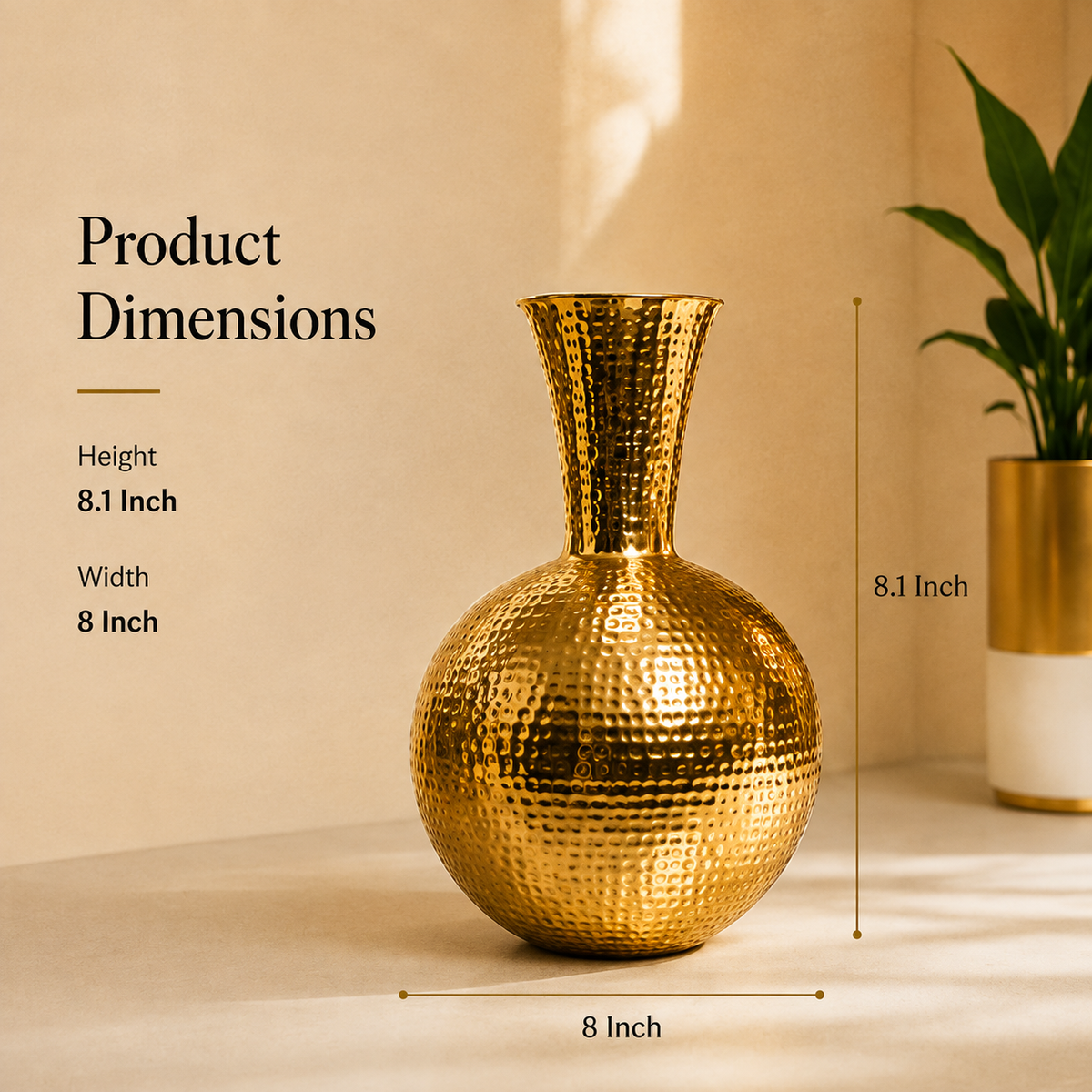 Solara Hammered Gold Vase – 8.1 Inch