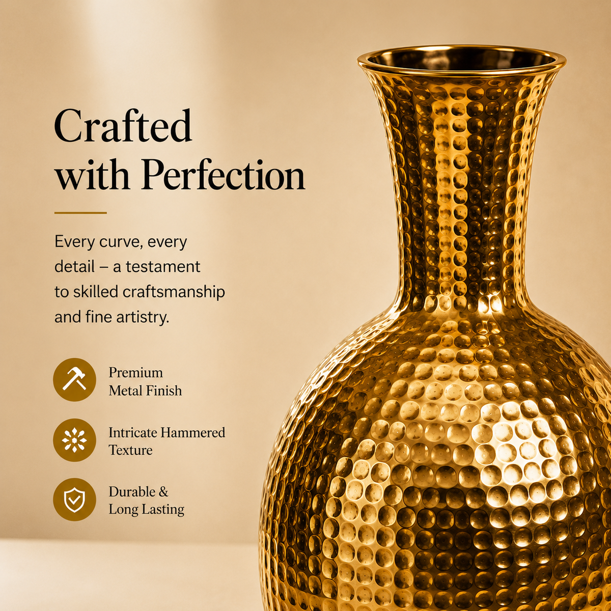 Solara Hammered Gold Vase – 8.1 Inch