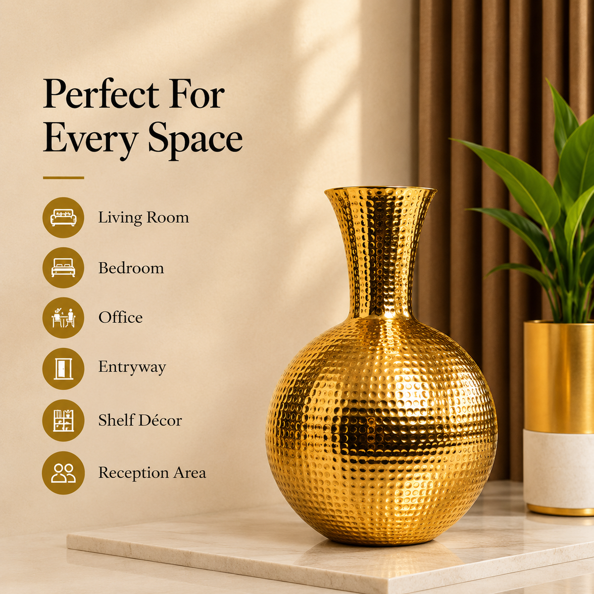 Solara Hammered Gold Vase – 8.1 Inch