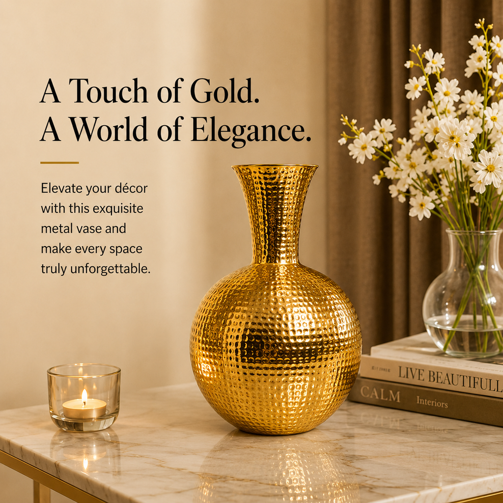 Solara Hammered Gold Vase – 8.1 Inch